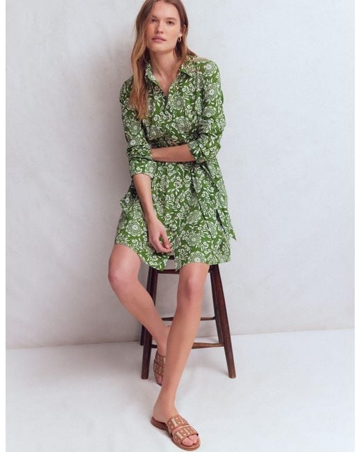 Boden Green Alexa Long Sleeve Short Dress-Courtyard, Decorative Blossom