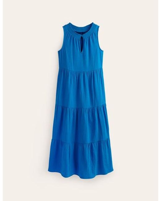 Boden Blue Double Cloth Maxi Tiered Dress