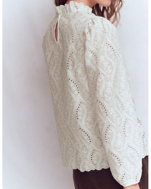Boden White Puff Sleeve Interest Top