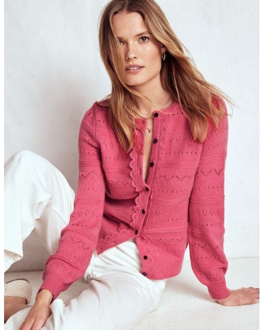 Boden Pink Leticia Lace Trim Cardigan