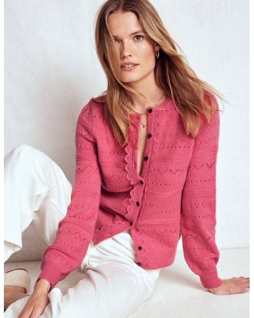 Boden Pink Leticia Lace Trim Cardigan