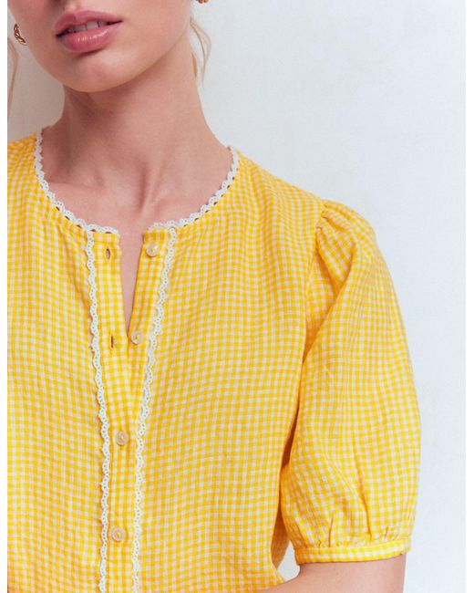 Boden White Leah Short Sleeve Linen Top