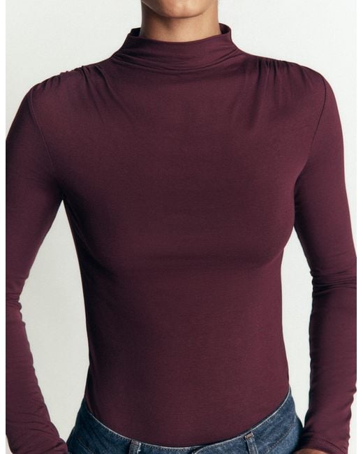 Boden Purple Tia Ruched High Neck Top