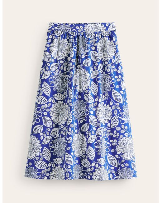 Boden Blue Hattie Poplin Midi Skirt