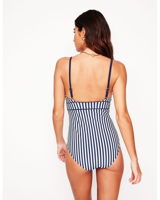 Boden Blue Kasos String V Neck Swimsuit- Ivory Stripe