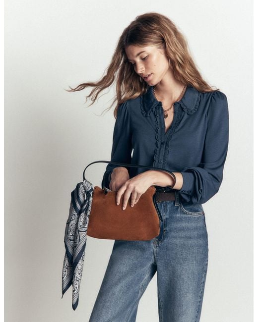 Boden Blue Lace Frill Blouse