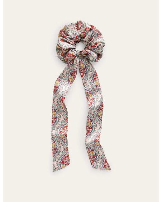 Boden Natural Scarf Scrunchie Ivory, Leafy Tropics