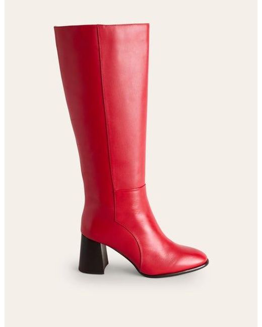 Boden Red Heeled Leather Knee Boots