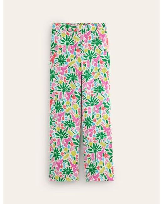 Boden White Hampstead Linen Pants Multi, Tropical Paradise