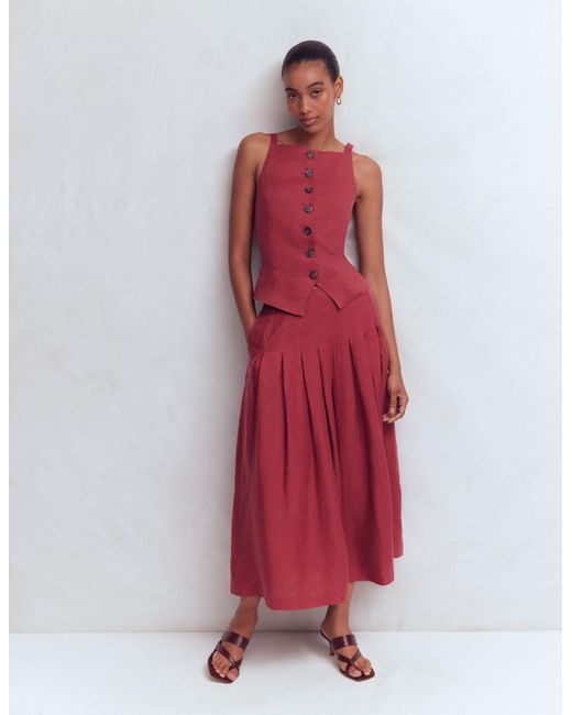Boden Red Square Neck Linen Waistcoat