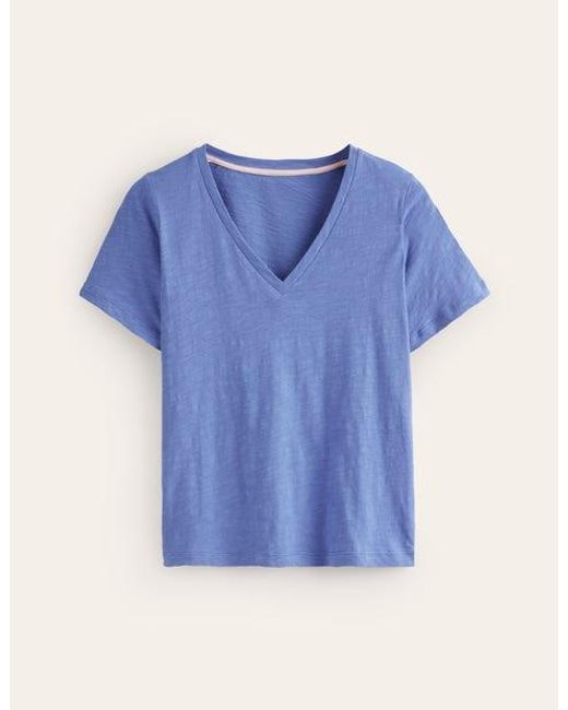 Boden Blue Regular V-neck Slub T-shirt