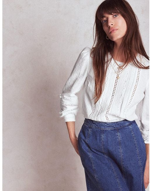 Boden Gray Trim Interest Double Cloth Top