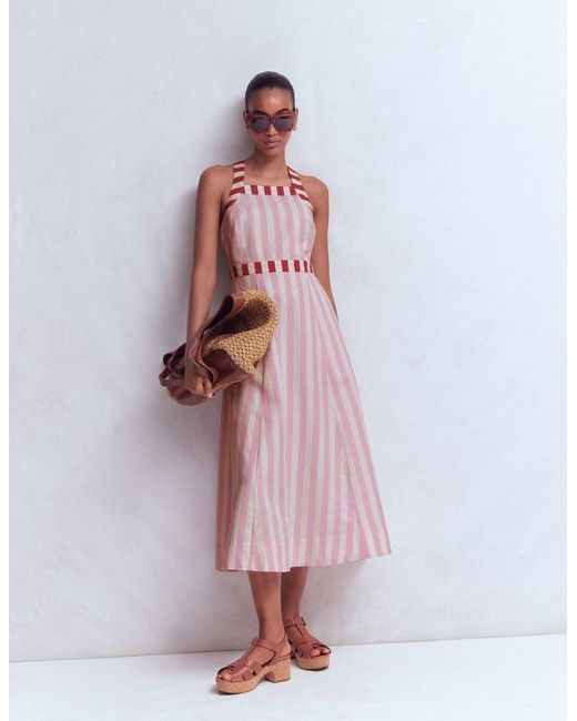 Boden Pink Cross-Back Linen Blend Dress