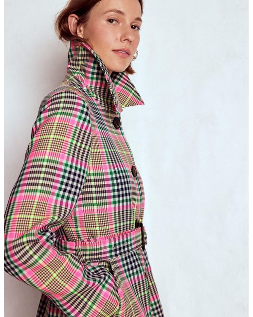 Boden Red Lancaster Belted Mac- Neon Check