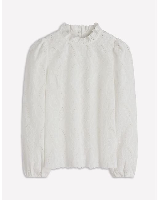 Boden White Puff Sleeve Interest Top