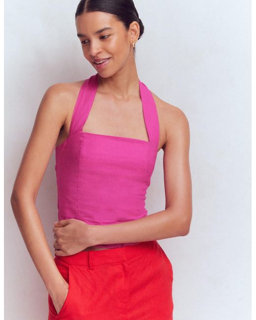 Boden Pink Halterneck Linen Top