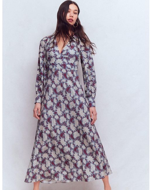 Boden Purple V-Neck Blouson Sleeve Dress