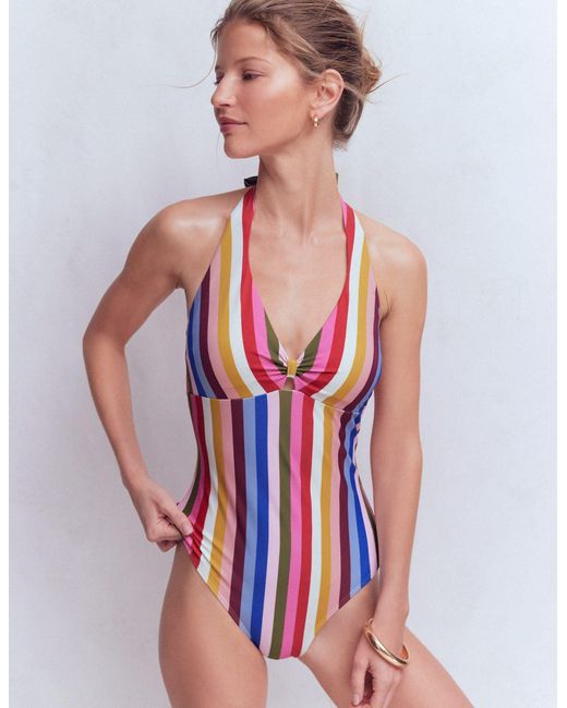 Boden Orange Bow Halter Swimsuit