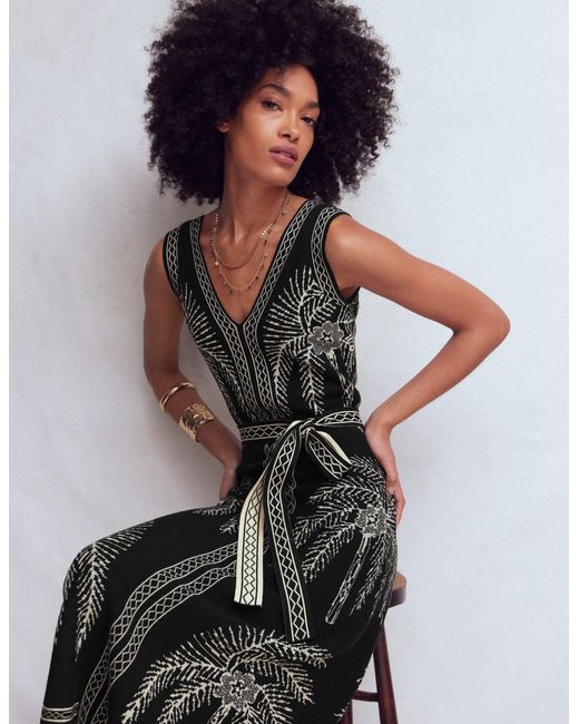 Boden Black V Neck Jacquard Dress