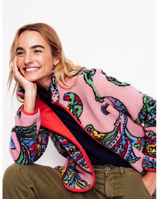 Boden Pink Truro Borg Fleece Jacket-Charm, Paisley Wave Large