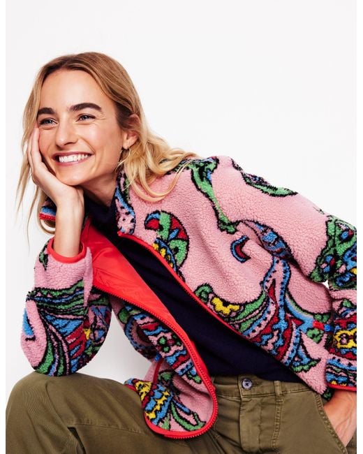 Boden Pink Truro Borg Fleece Jacket-Charm, Paisley Wave Large