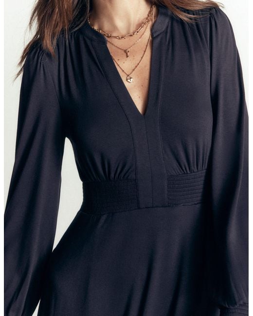 Boden Blue Ivy Smocked Midi Dress Midnight Ocean, Brushed Animal