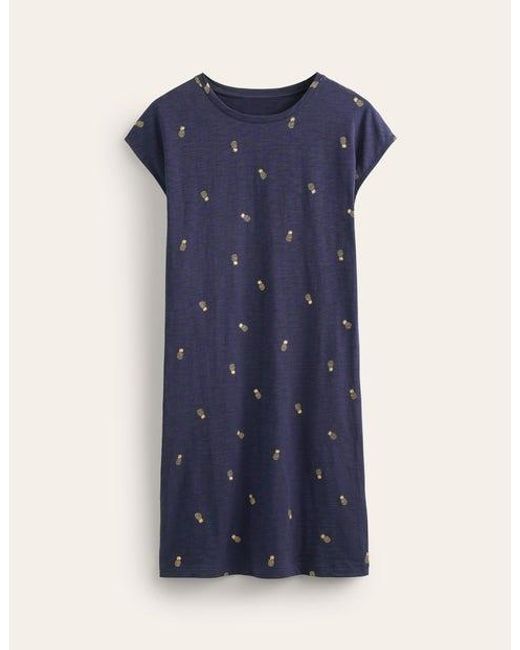 Boden Blue Leah Jersey T-shirt Dress French Navy, Pineapple Foil