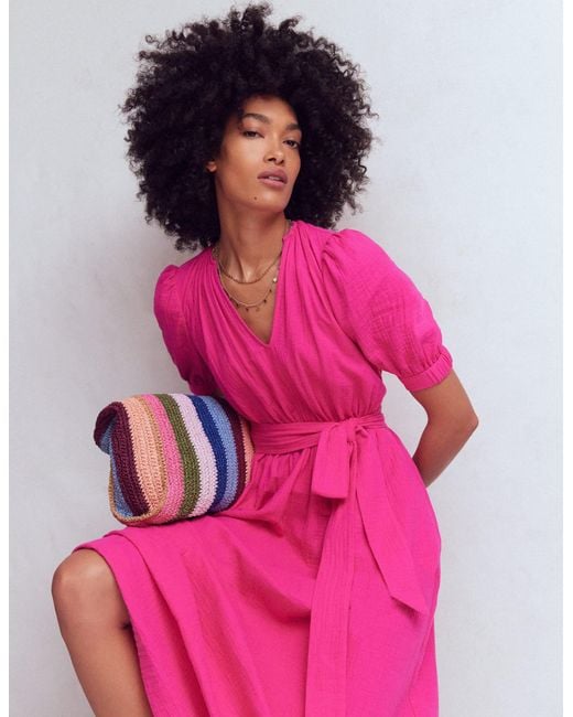 Boden Pink Double Cloth Puff Sleeve Dress