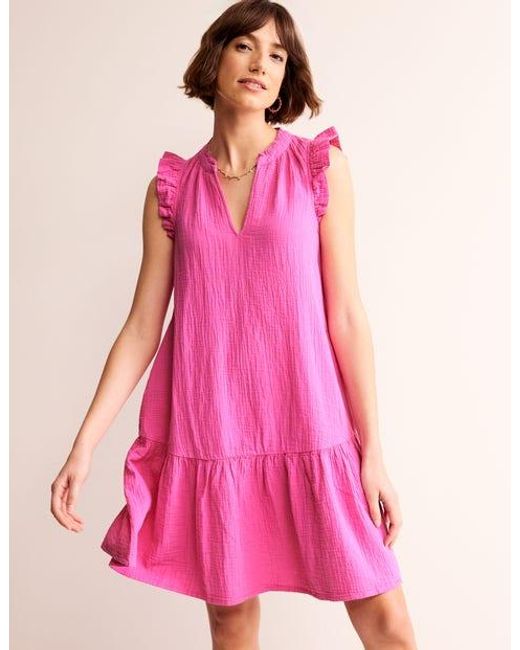 Boden Pink Daisy Double Cloth Short Dress