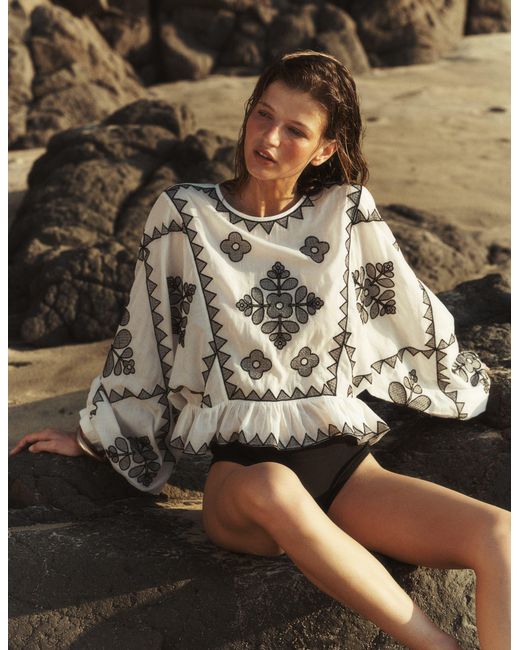 Boden Brown Embroidered Holiday Top