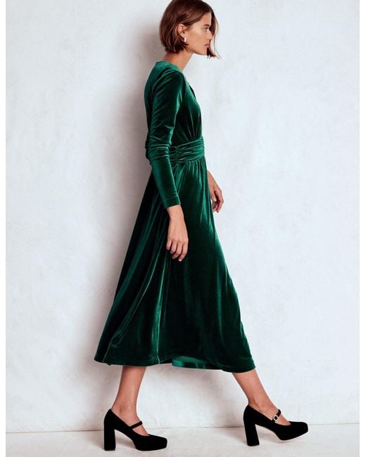 Boden Tilda Velvet Midi Dress in Green | Lyst