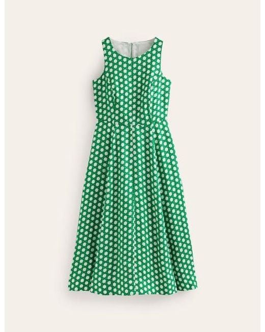 Boden Carla Linen Midi Dress Green Tambourine, Geo