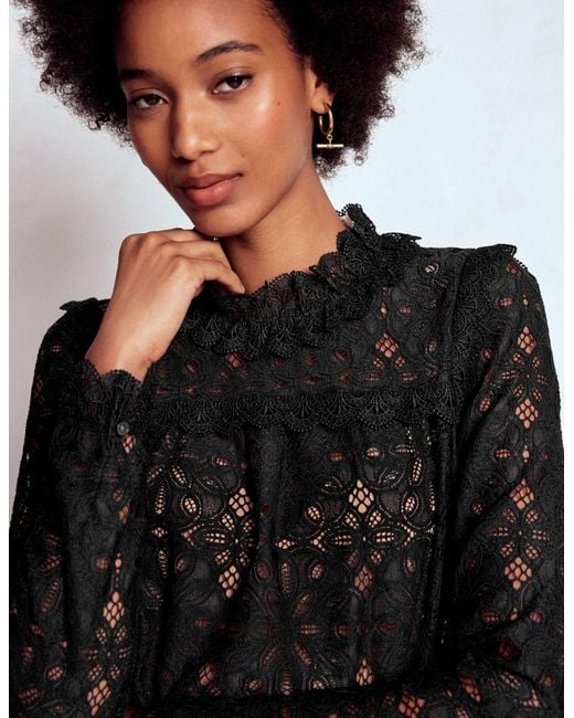 Boden Blue Lace Trim Detail Top