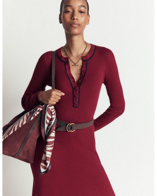 Boden Red Paula Ribbed Crew Dress