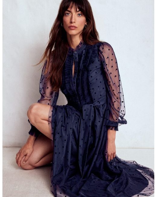 Boden Blue Tulle Ruffle Maxi Dress
