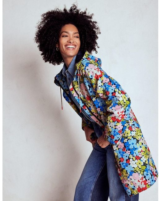 Boden Blue Wells Waterproof Hooded Coat Multi, Flowerbed Cluster