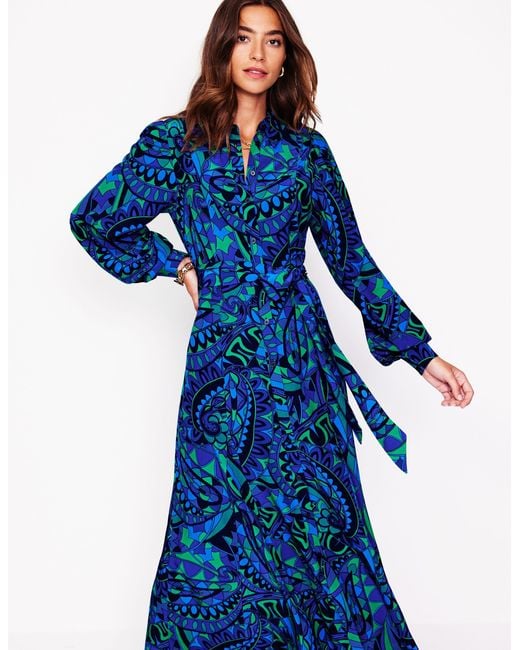 Boden Blue Martha Godet Maxi Shirt Dressfrench Spots