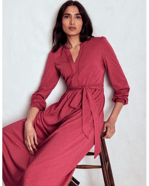 Boden Red Naomi Long Sleeve Jersey Dress