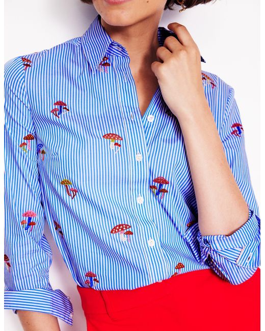 Boden Pink Sienna Hemd Mit Stickerei-Pilz, Blau Gestreift