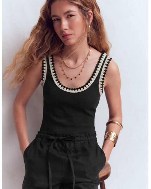 Boden Black Maddie Trim Detail Vest Top