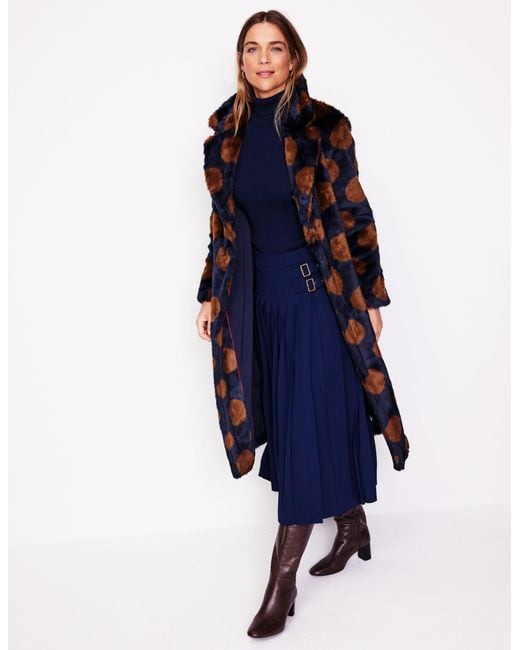 Boden Blue Spot Faux Fur Midi Coat