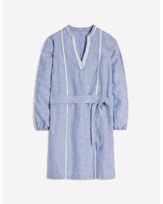 Boden Blue Cleo Linen Tie Waist Dress