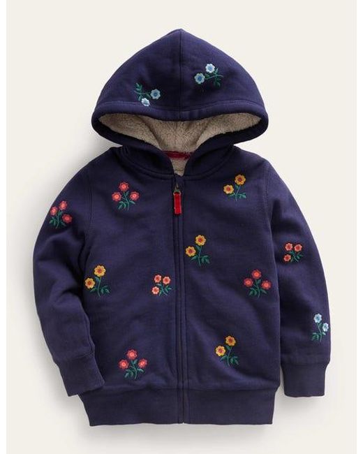 Boden Blue Embroidered Lined Hoodie Baby