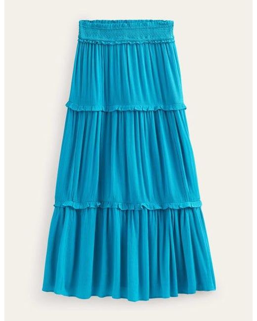 Boden Blue Smocked-waist Holiday Skirt