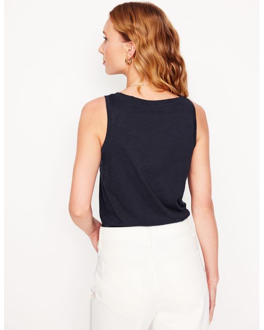 Boden Blue Regular V Neck Slub Tank