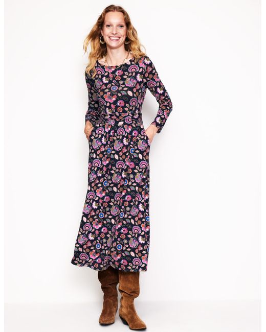 Boden Purple Amelie Long Sleeve Midi Dress Regal, Lotus Stamp