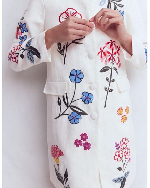 Boden White Embroidered Linen Coat