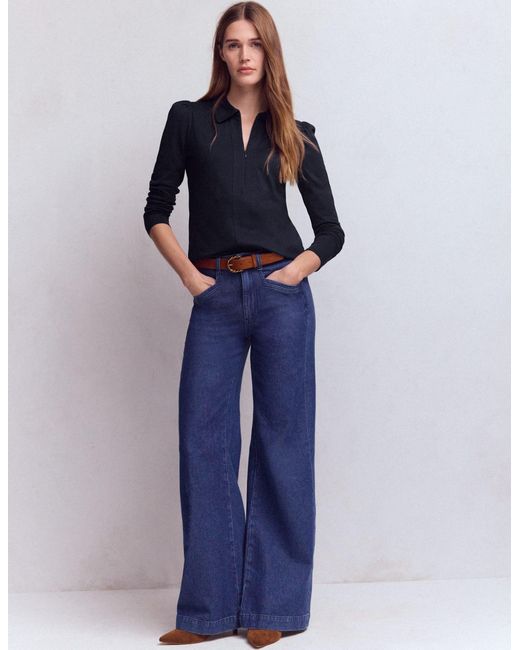 Boden Blue Zip Collar Supersoft Top