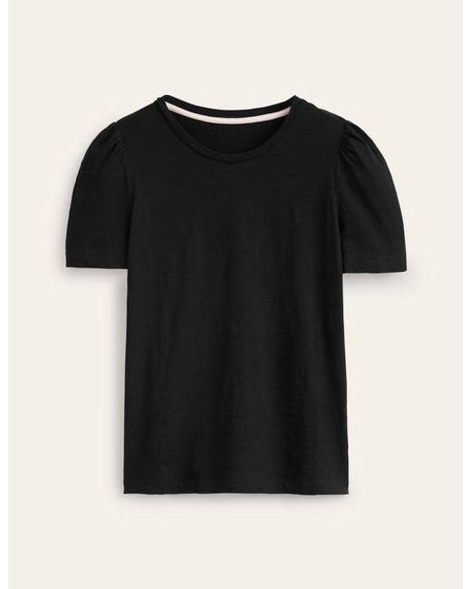 Boden Black Cotton Puff Sleeve T-Shirt