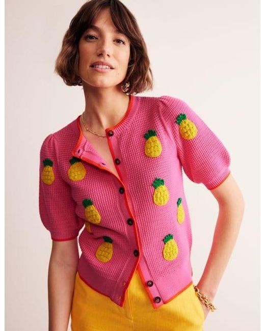 Boden Pink Embroidered T-Shirt Cardigan